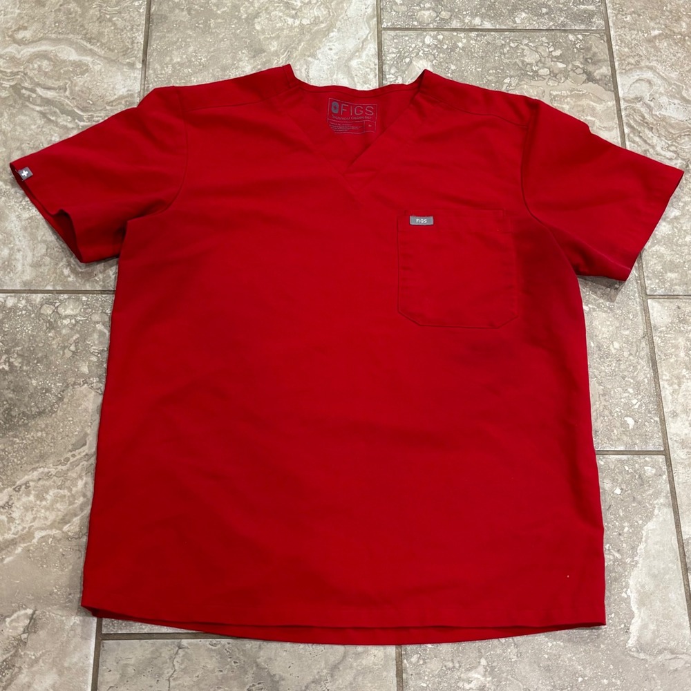 FIGS Mens Leon V-Neck Scrub Top Red Technical Collection FM1500 Size M